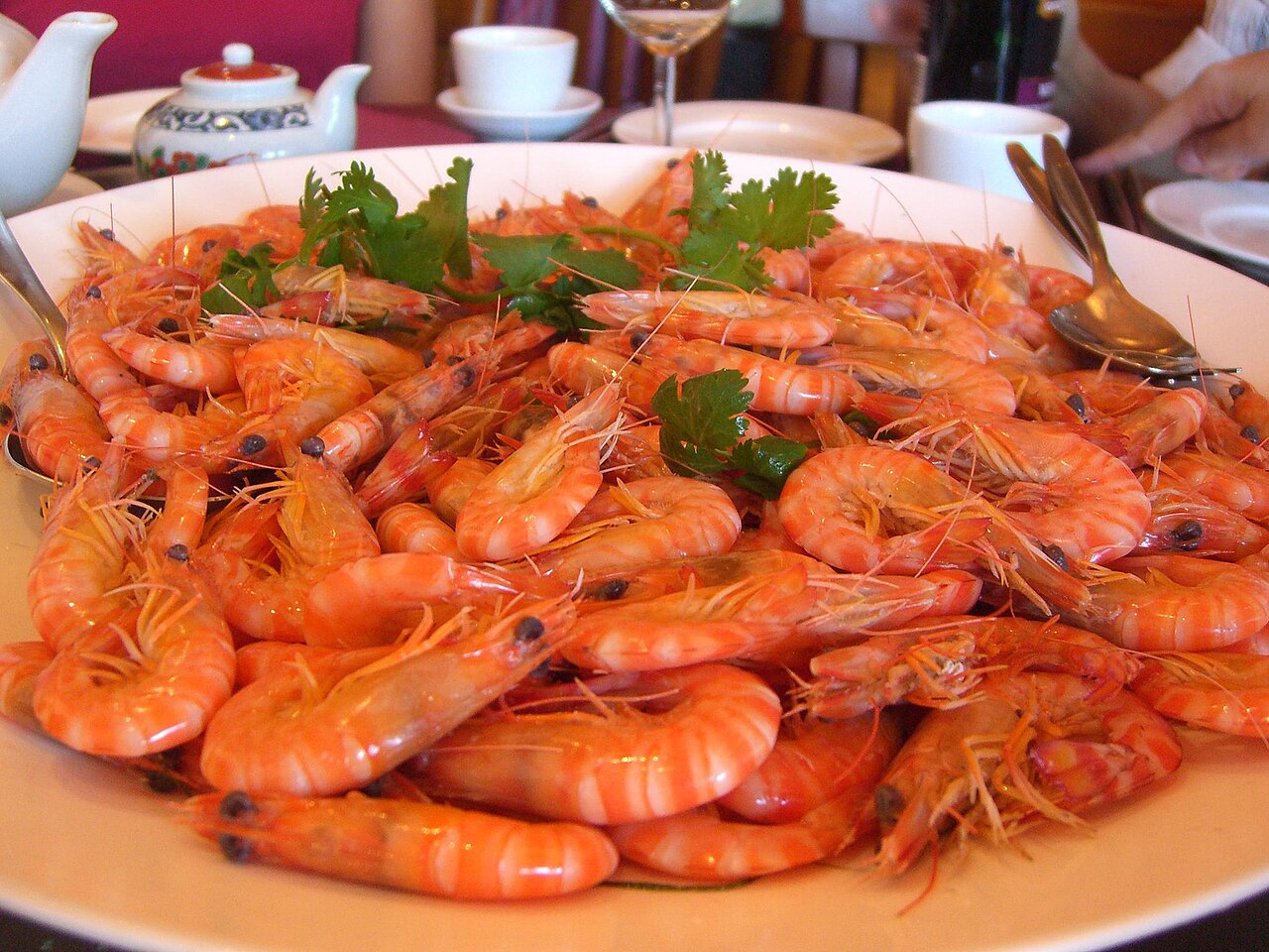 A photograph of White boiled shrimp